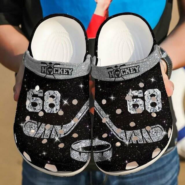 Custom Number Glowing Black Ice Hockey NHL Clogs Shoes