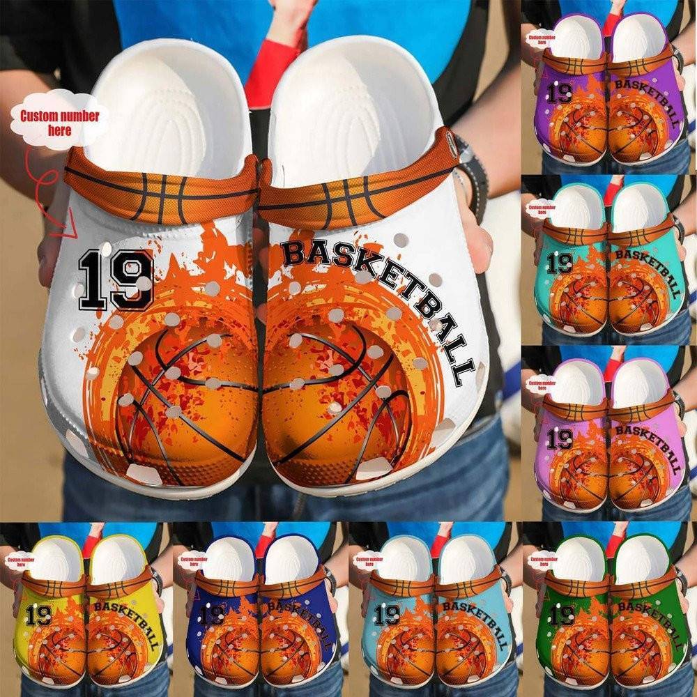 Custom Number Multicolor Basketball Fire Clogs Crocss Shoes