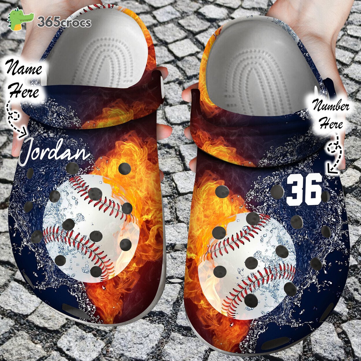 Custom Personalized Fire and Water Baseball Clog Shoes