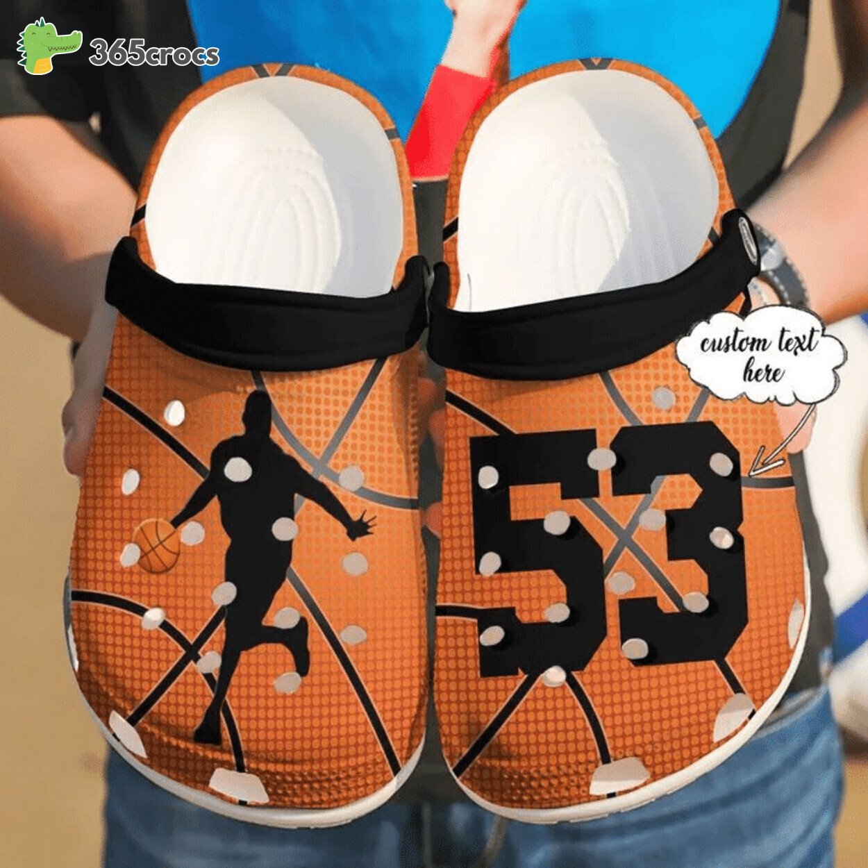 Custom Text Basketball Player Black Orange Clogs Shoes