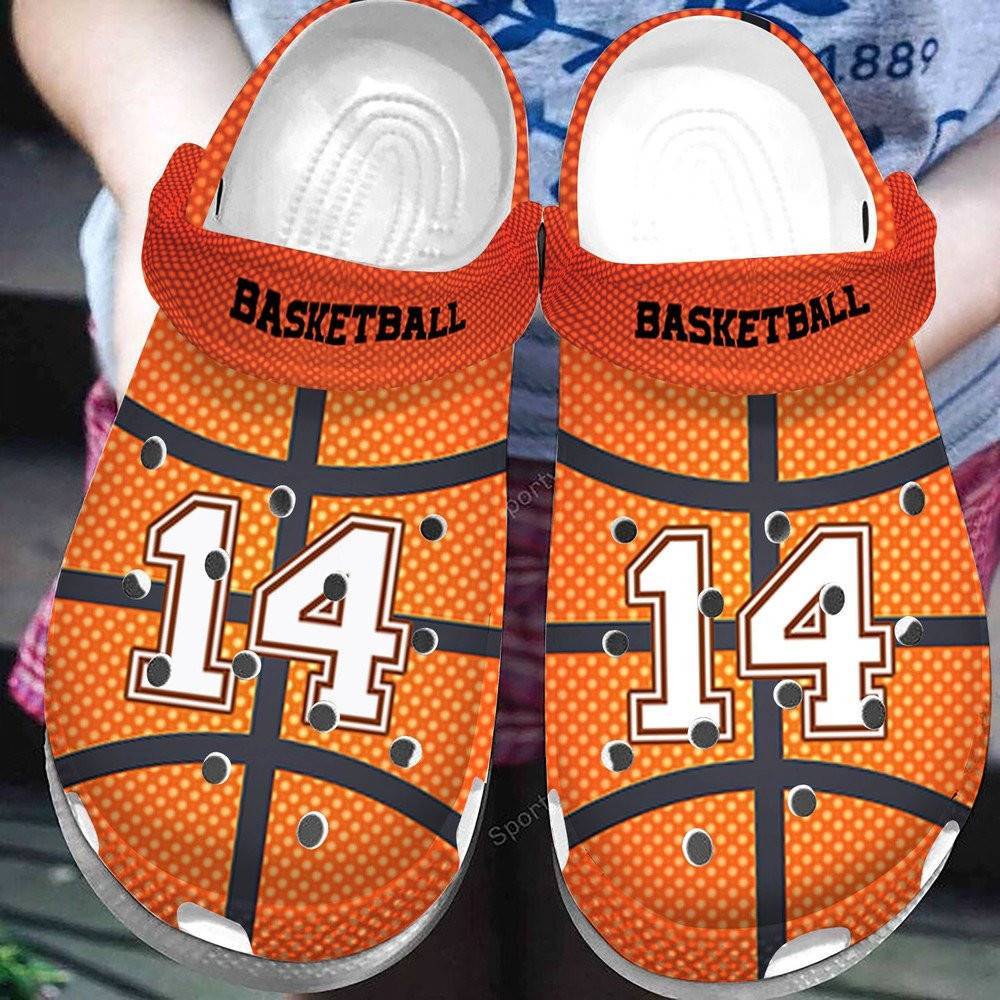 Custom Text Orange Basketball Ball Leather Clogs Crocss Shoes