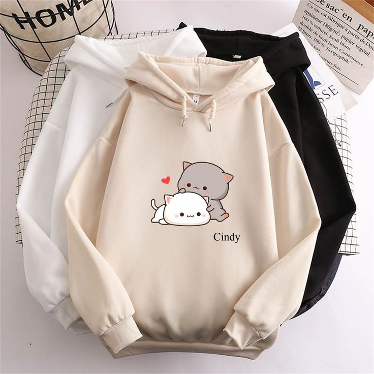 Cute Cartoon pet Cat personalized Hoodie,Super Soft And Comfy thicken Pullover Sweatshirts Men Unisex Long Sleeve Kawaii Clothes, Sand