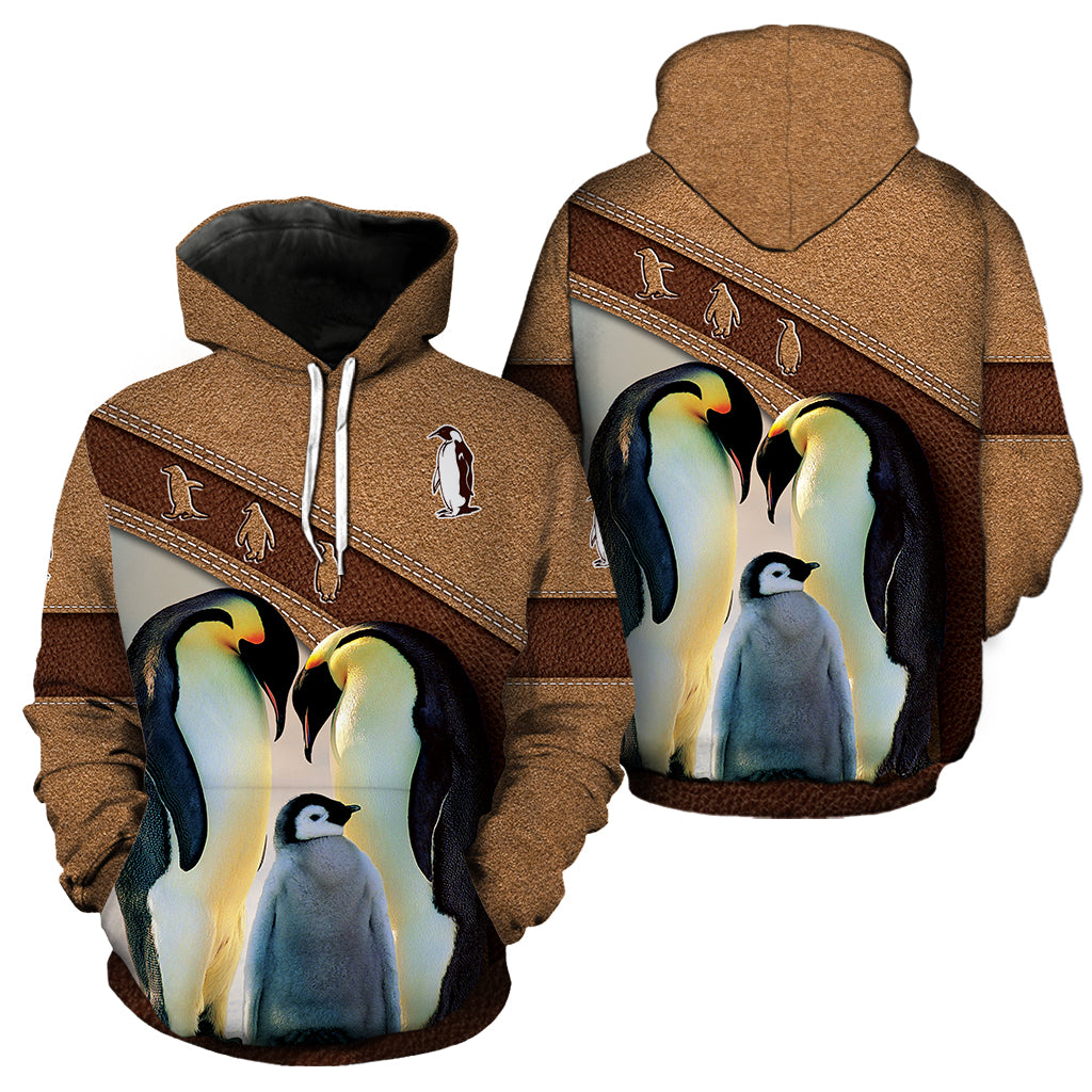 Penguin Leather Pattern Full Hoodie All Over Print Thicken Pullover Fleece Hoodie Long Sleeve