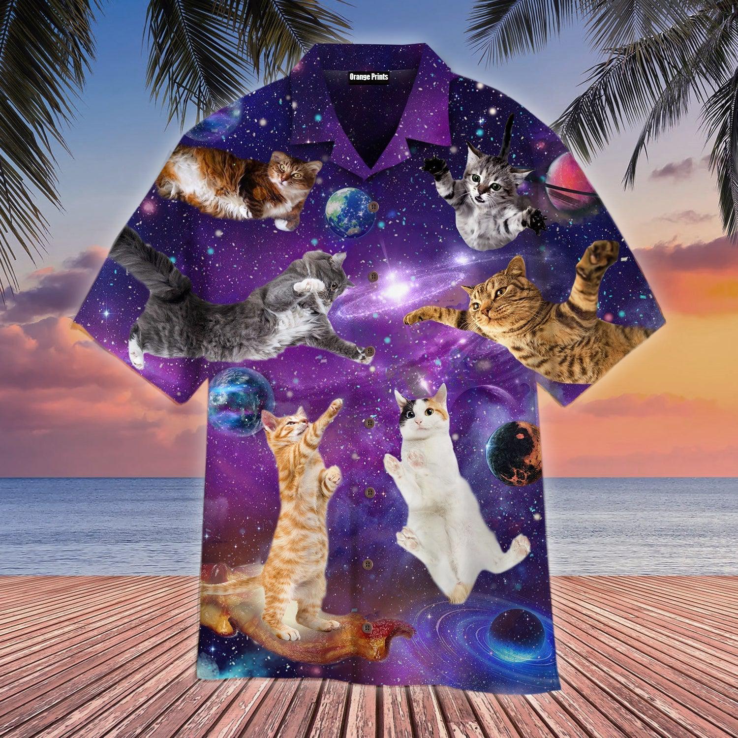 Cat Sits Silhouette Of A Bright Galaxy Hawaii Shirt For Men Women Ha31126