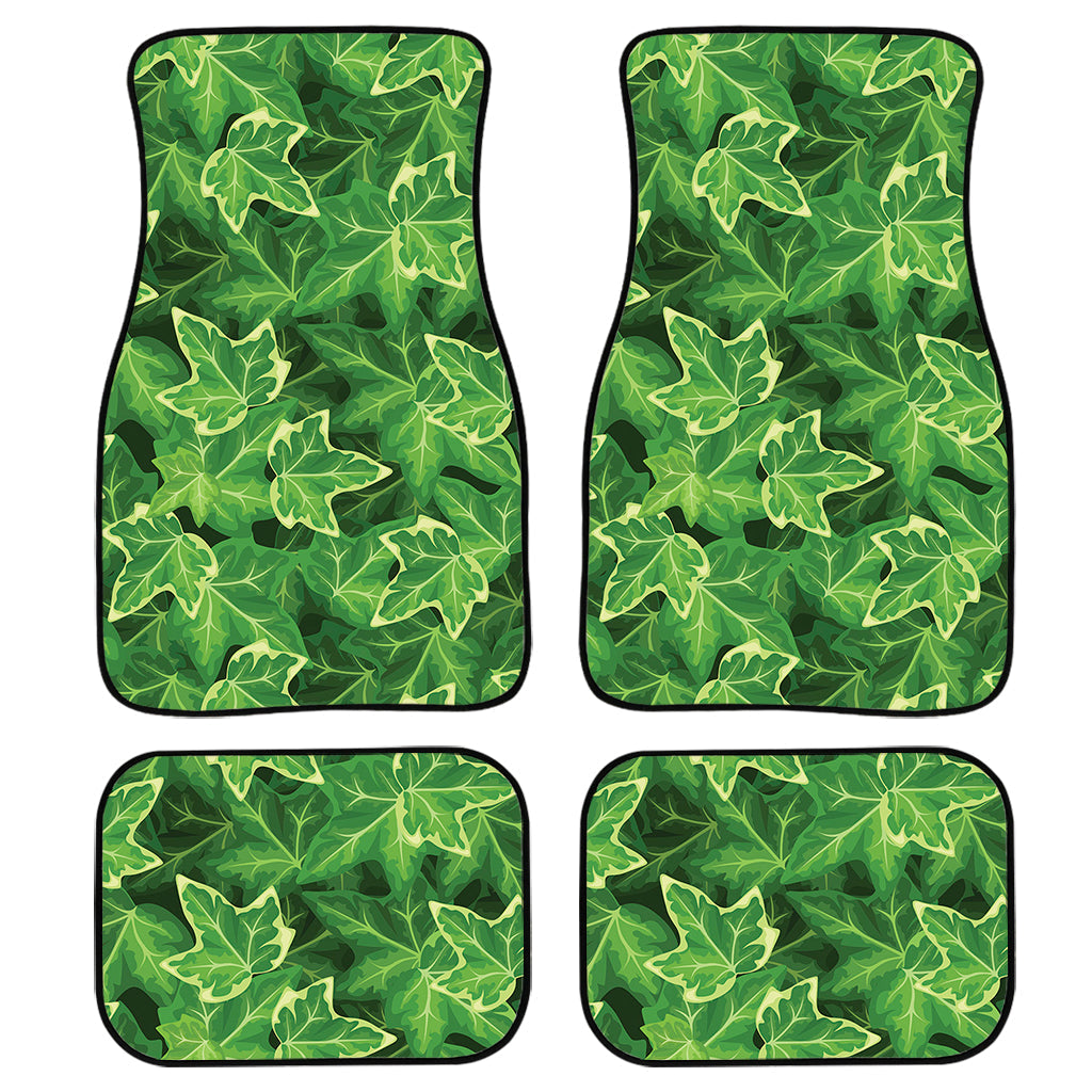 Green Ivy Leaf Pattern Print Front And Back Car Floor Mats, Front Car Mat