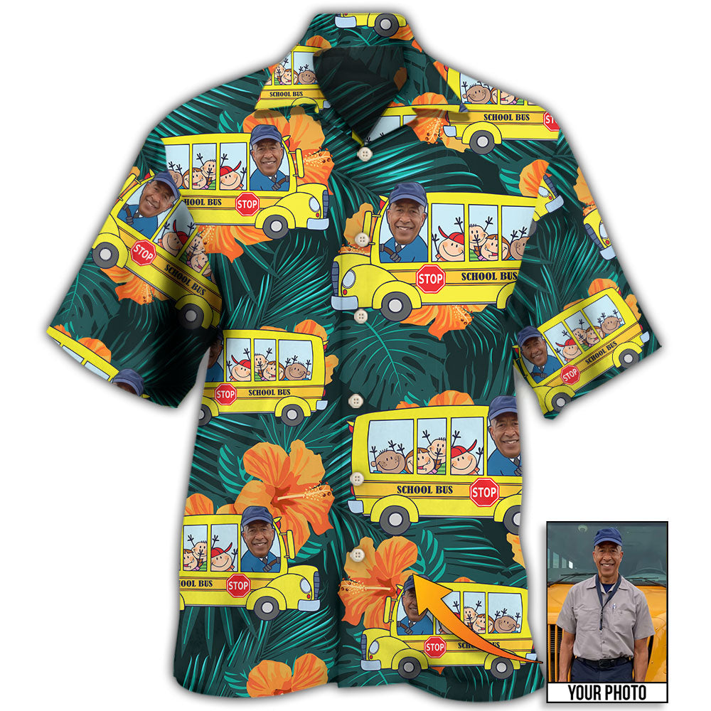 School Bus Driver Tropical Custom Photo Hawaii Shirt Ha35877