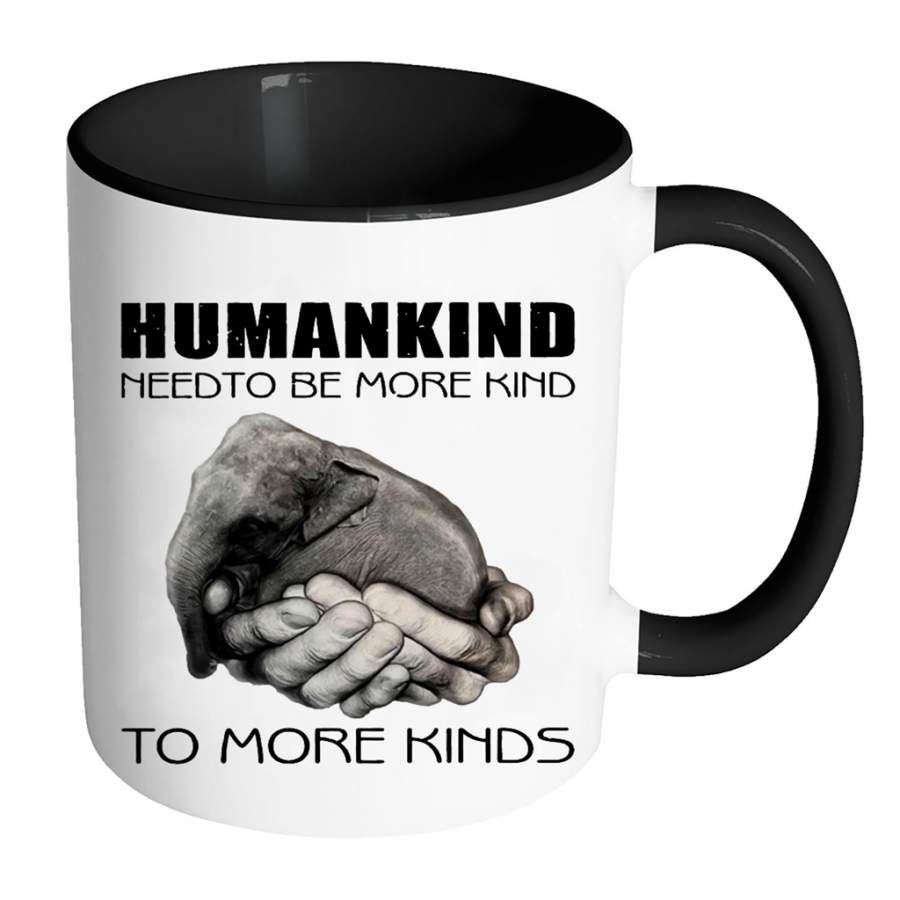 Humankind Need To Be More Kind To More Kinds, Safe The Elephants W – Full-Wrap Coffee Colors Accent Mug