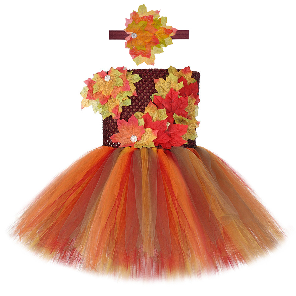 Thanksgiving Dress for Girls Maple Leaf Costume for Baby Girl Halloween Costumes for Kids Christmas Tutu Dresses Fall Autumn alx