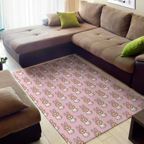 Bunny Corgi Pattern Print Area Rug