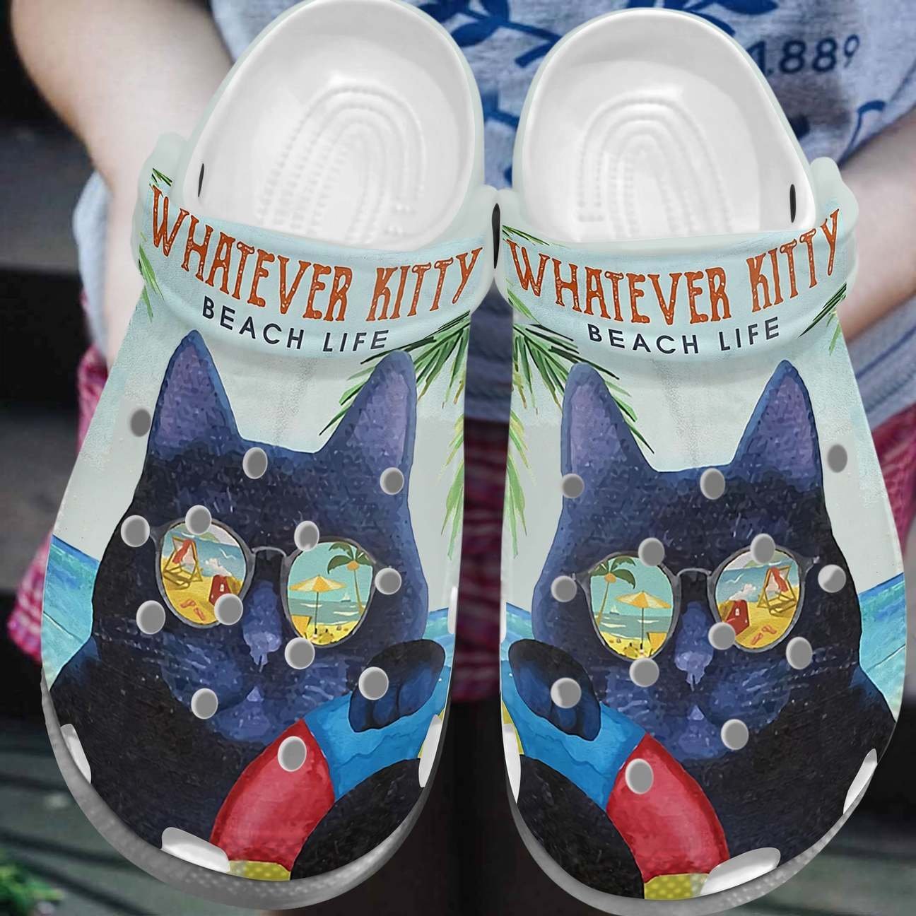 Cat Personalize Clog, Custom Name, Text, Fashion Style For Women, Men, Kid, Print 3D Whatever Kitty Beach Life