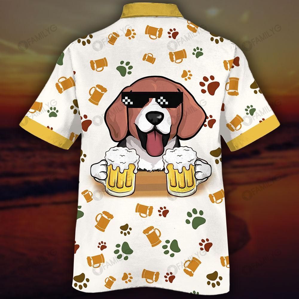 White Beagle Shirt – Dog With Beer Hawaiian Shirt Red Summer Hawaiian For Men, Women, Couple