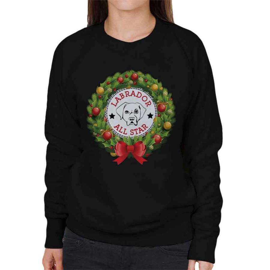 Labrador All Star Christmas Wreath Women’s Sweatshirt