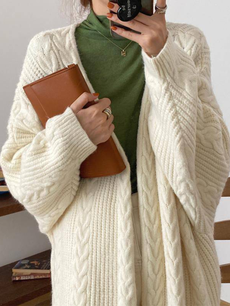 Sweater Woman Winter 2022 Solid Color Twist Pattern Loose Warm Long Oversized Cardigan Thick Sweater Coat Knitted Cardigan Tops alx