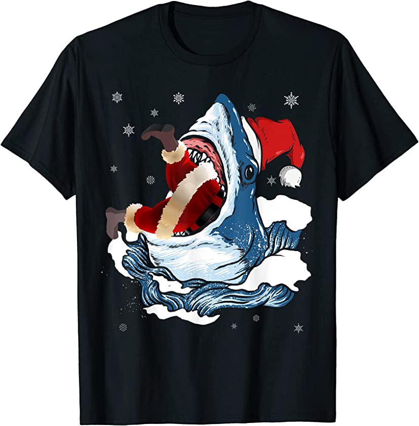 Shark Eating Santa Claus Sea Animals Funny Merry Christmas T-Shirt