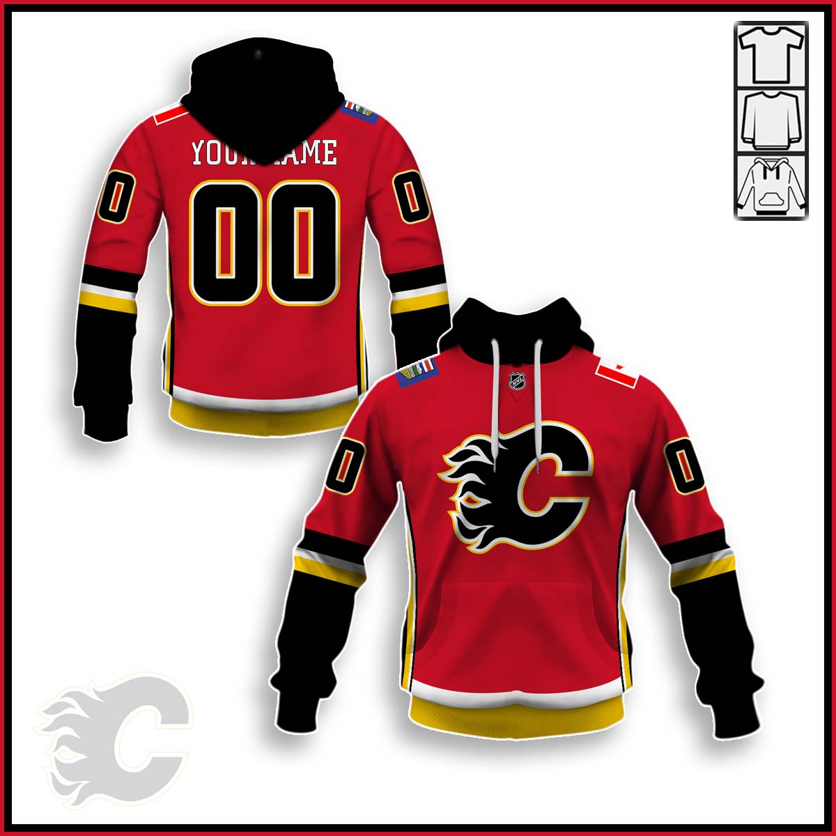 Calgary Flames Custom Name Number 2020 Home Jersey Pullover Hoodie