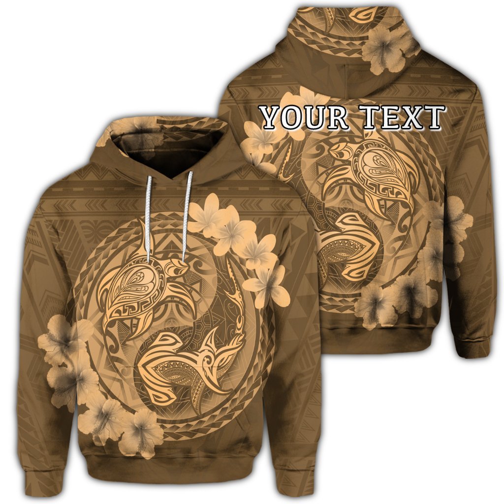 (Personalised) Hawaii Yin Yang Turtle Shark Hibiscus Plumeria Hoodie – Gold – AH – J4R