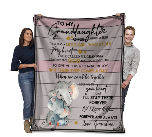 To My Granddaughter Fleece Blanket, Personalized Birthday Gift For Granddaughter From Grandma Blanket, There Was A Little Girl Who Stole My Heart Elephant