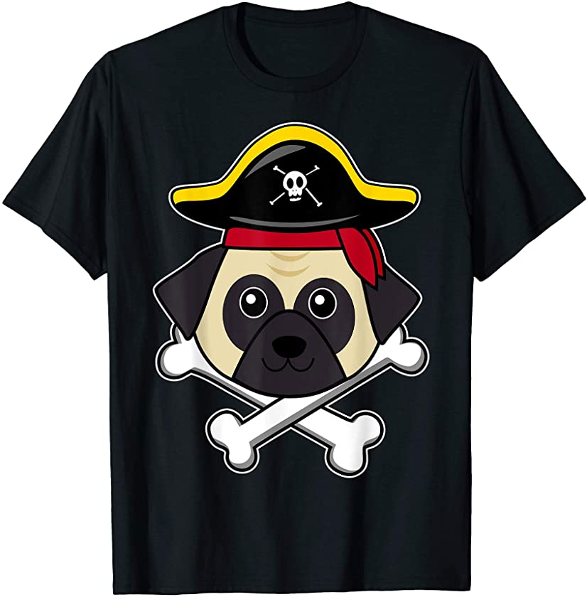 Pirate Pug Crossbones Costume Easy Dog Animal Halloween Gift T-Shirt