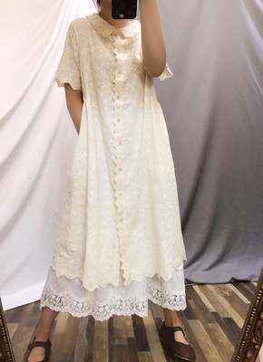 Autumn New 2022 Artistic Retro Lace Collar Embroidery Dress Loose Casual Women’s Dress Japanese Mori Women Midi Dress alx