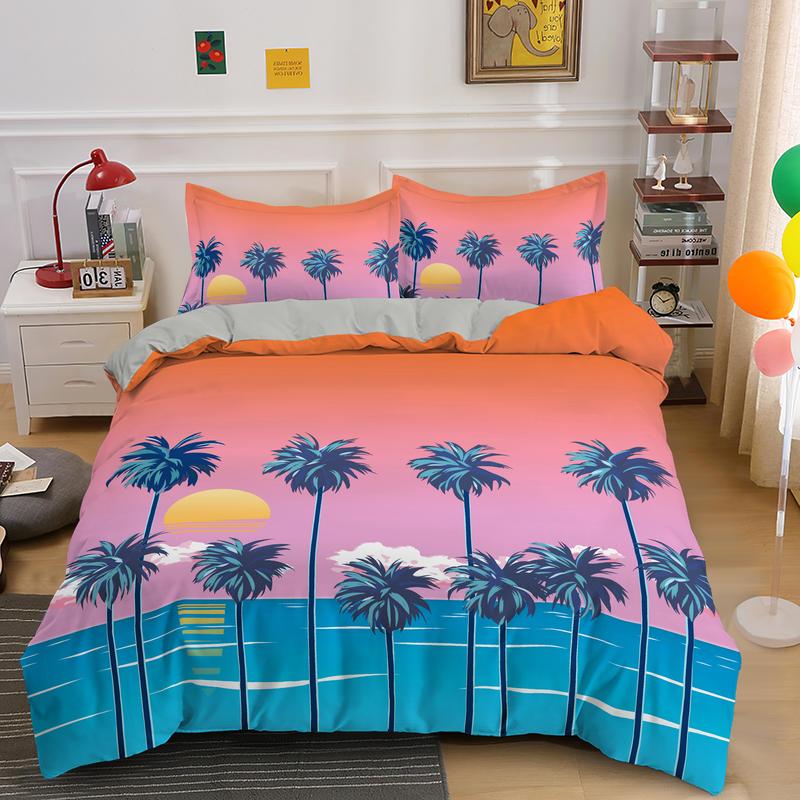 3D Palm Tree Leaves Bedding Set Sunset Printed Comforter Cover Scenery Single Double Queen King Size For S Home Decor Duvet Covers