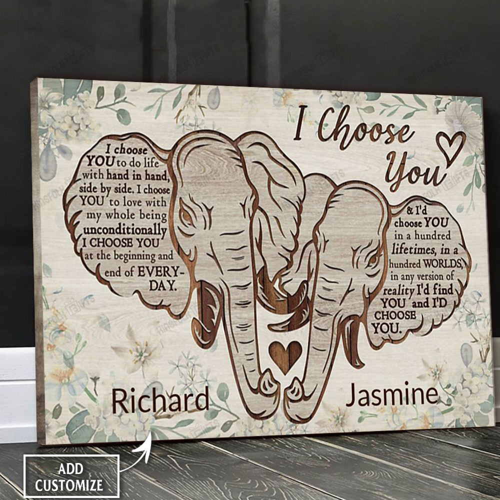 Valentine Elephant Love Personalized Canvas Poster Wall Art, Poster Print, Canvas Print Wall Decor