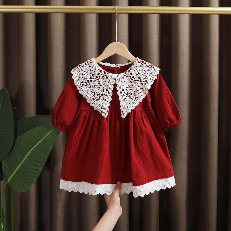 Spring baby girl clothes lace long sleeve dress costume for toddler girl baby birthday kids clothing straight long dresses dress alx