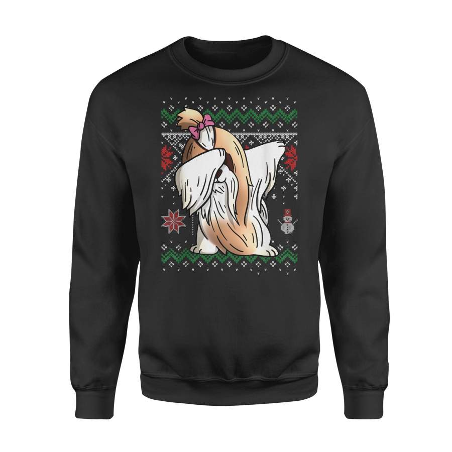 Shih Tzu Dabbing Ugly Sweater Christmas Gift T-Shirt – Standard Fleece Sweatshirt