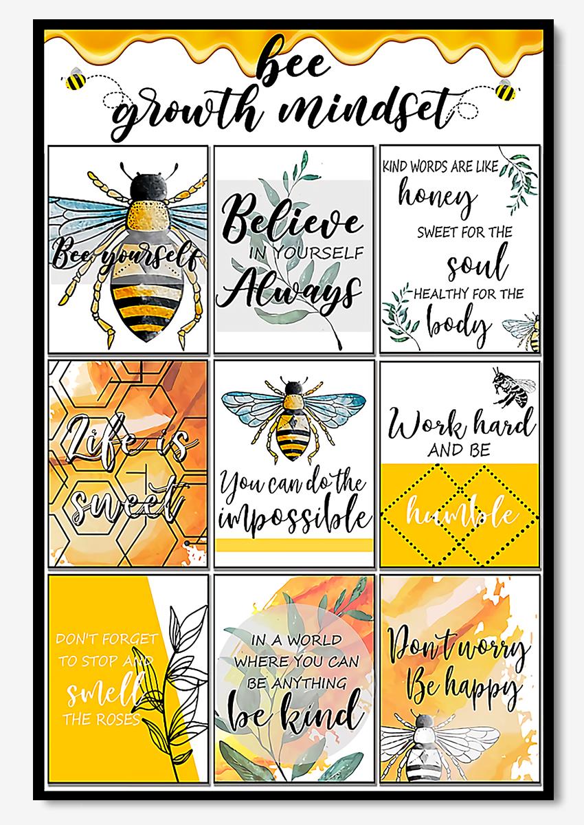 Bee Growth Mindset Quote Wall Art For Beekeeper Home Decor Poster