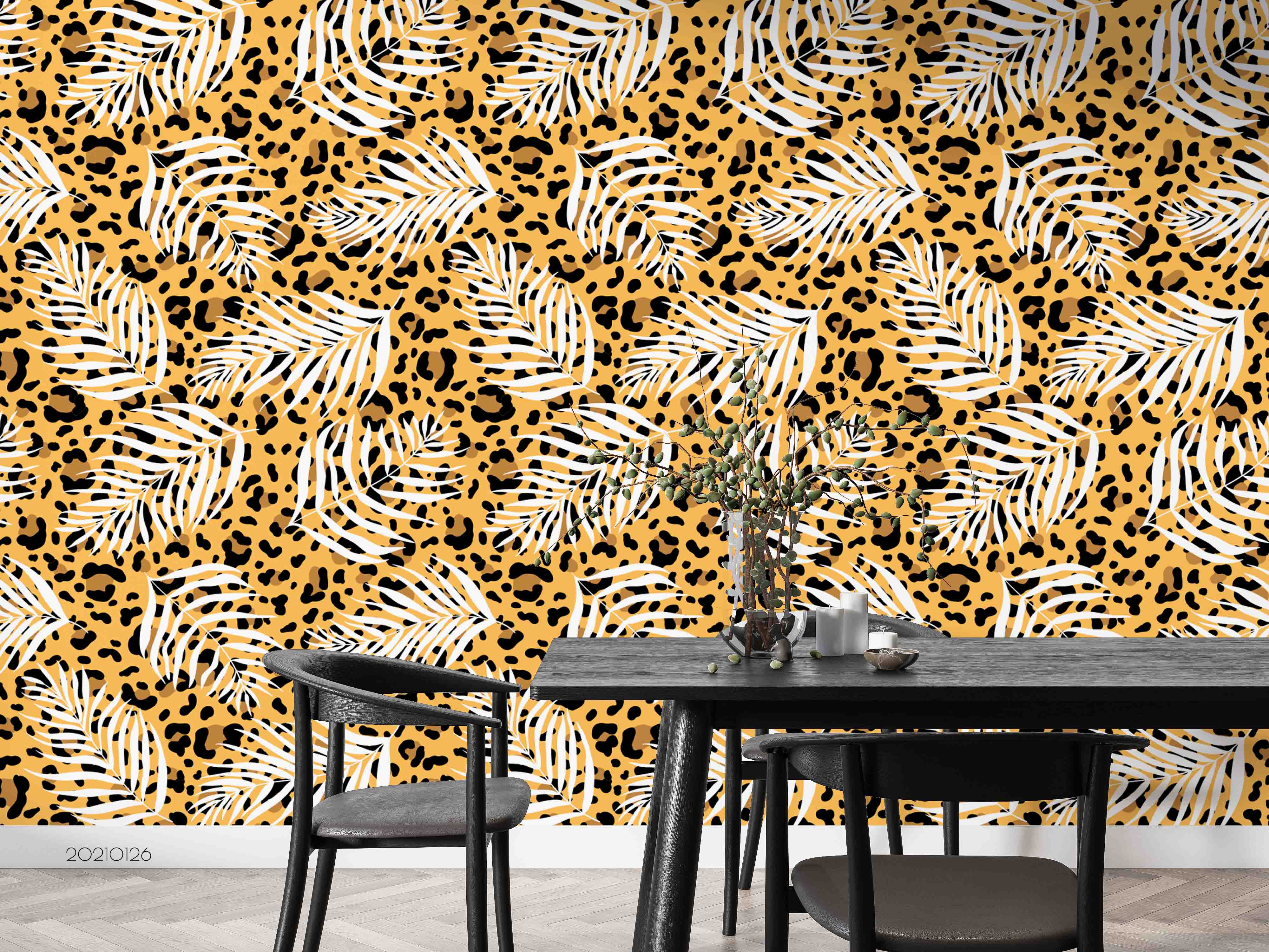 3D Hand Drawn Animal Print Leaf Wall Mural Wallpaper Lqh 37