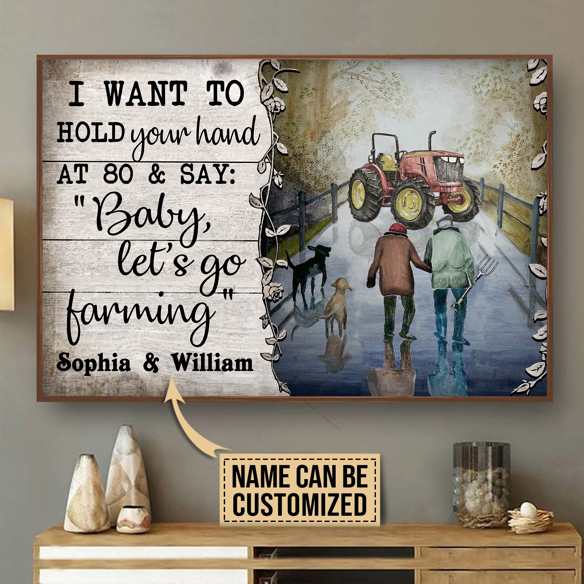 Aeticon Gifts Personalized Farming Old Couple Hold Your Hand Canvas Mom Dad Gift Home Decor