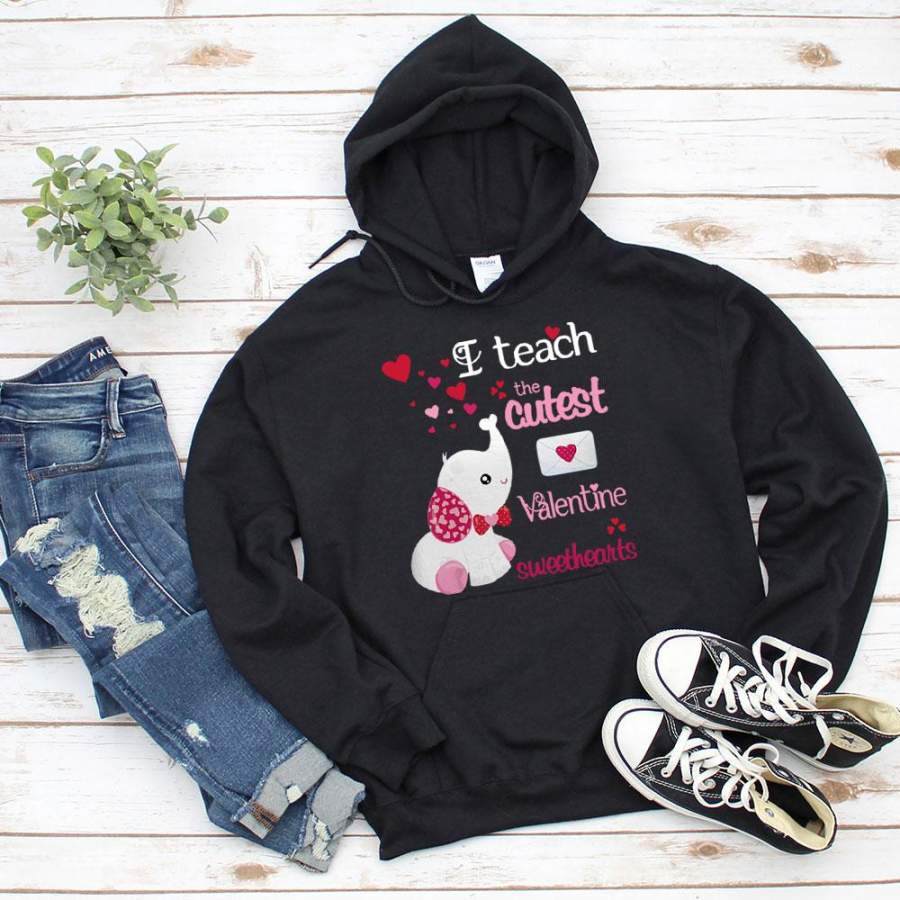 Valentine cute elephant i teach the cutest valentine sweethearts cute mail heart black hoodie for men and women S-5XL