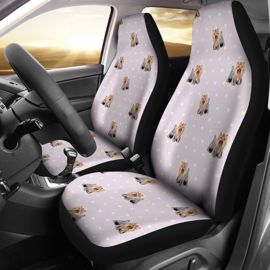 Yorkshire Terrier Dog Puppy Pattern Print Seat Cover Car Seat Covers Set 2 Pc, Car Accessories Car Mats