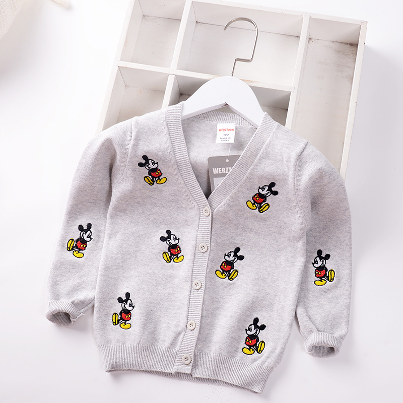 Autumn Toddler Kids Clothes Mickey Mouse Embroidery Knit Sweater Girls Cardigan Little Boys Tops Korean Winter Children Outfits alx