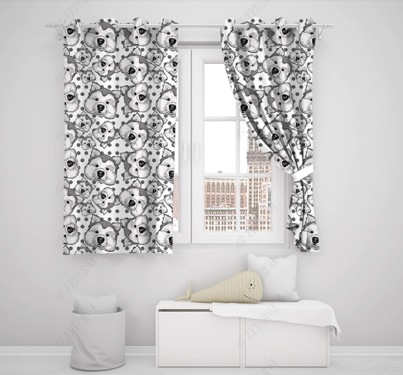 3D Hand Drawn Animal Dog Curtains And Drapes Lqh 113