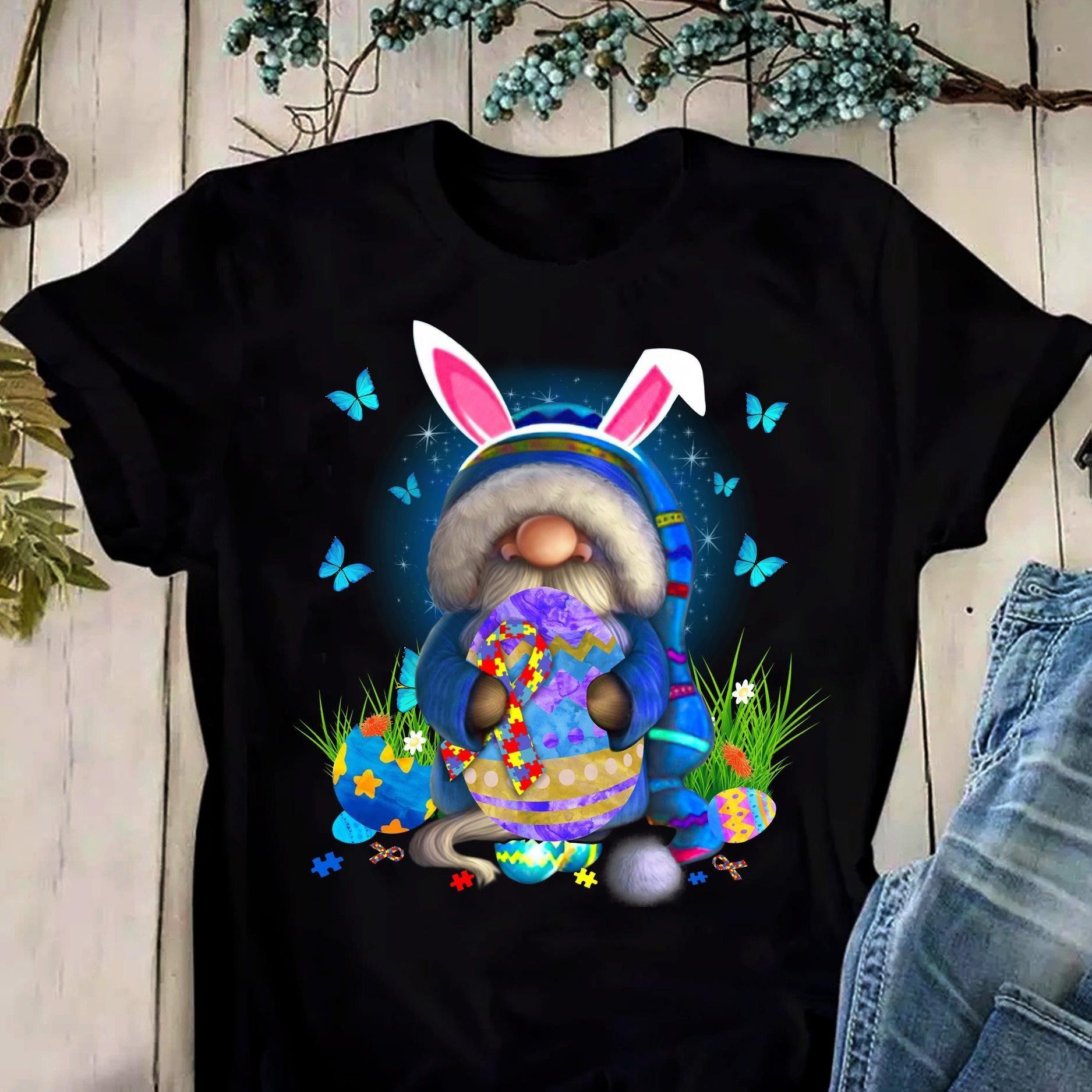 Autism Awareness The Gnome Rabbit T Shirt Hoodie Sweater Plus Size S-5Xl