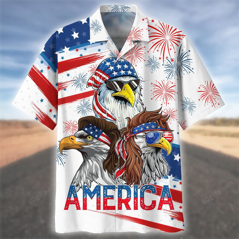 3D Hawaiian Shirt, Hoodie, Zip Hoodie, Hoodie Dress, Sweatshirt 3 Eagles Independence Day Usa All Over Print