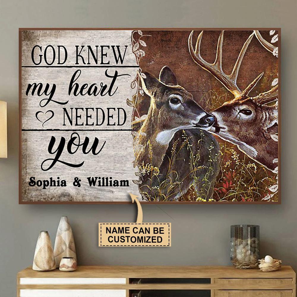 Aeticon Gifts Personalized Deer God Knew My Heart Canvas Mom Dad Gift Home Decor