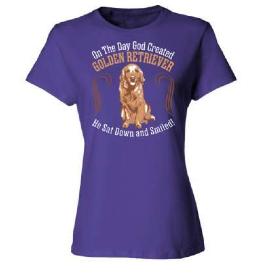 AGR On Day God Created Golden Retriever Dog Sat Down Smiled – Ladies’ Cotton T-Shirt