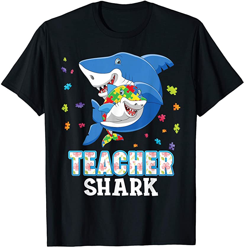 Teacher Shark Autism Awareness Rainbow Puzzle Matching Do T-Shirt