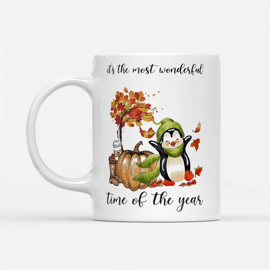 Halloween Penguin It’s The Most Wonderful Time Of The Year Fall Maple Leaves – White Mug