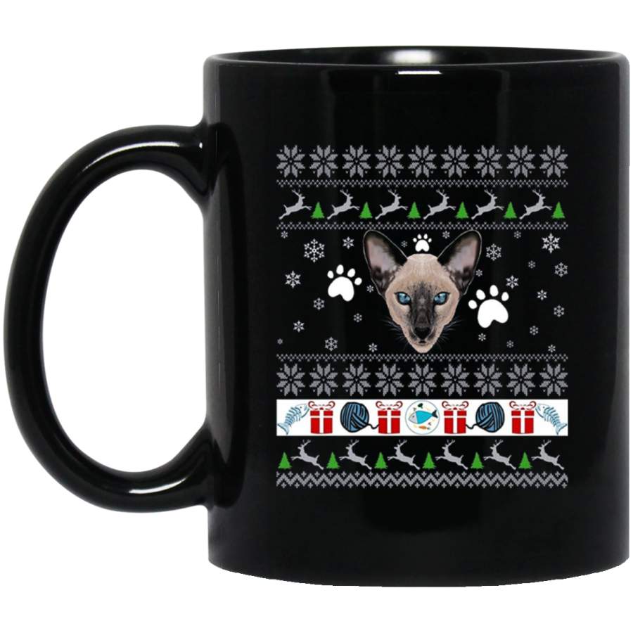 Ugly Christmas Sweater Cute Siamese Mug Cat Lovers Xmas 11 oz 15 oz Black Mug