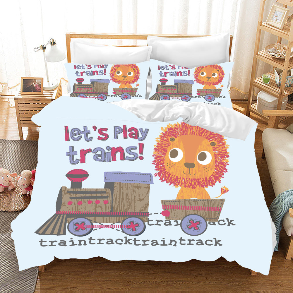 3D Cutie Lion Train Quilt Cover Set Bedding Set Pillowcases  132