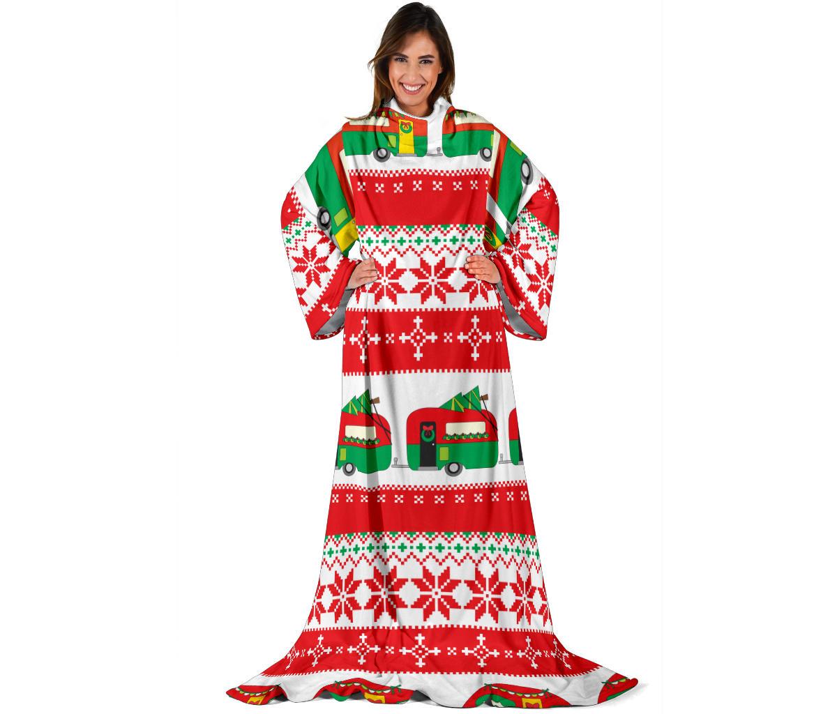 Camper Camping Ugly Christmas Design Print Adult Sleeve Blanket