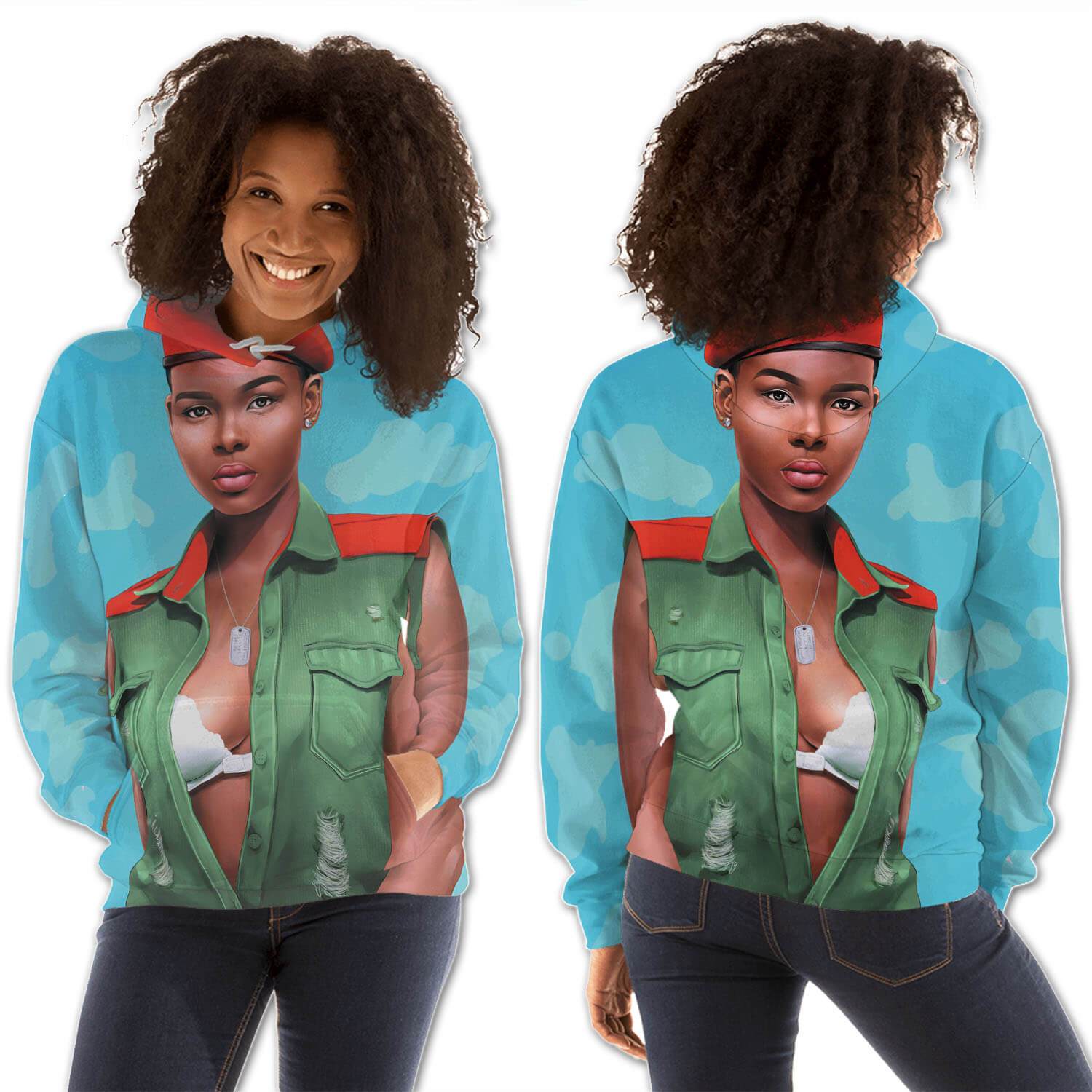 African American Hoodies Beautiful Black Afro Lady All Over Print Womens Hooded Sweatshirt Black History Month Clothing BPS32241