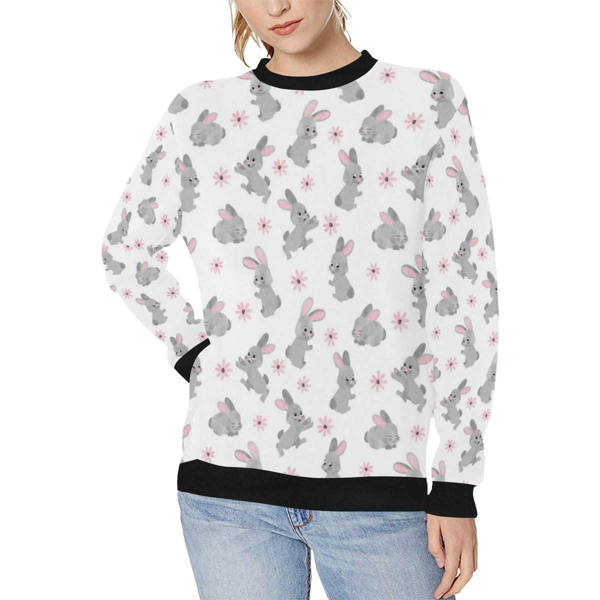 Watercolor cute rabbit pattern Women’s Crew Neck Sweatshirt