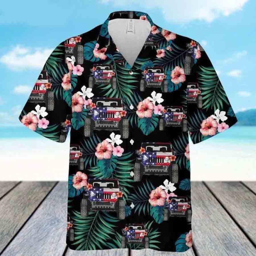 Hawaii Aloha Shirts American Flag Of July Jeep Ha75027