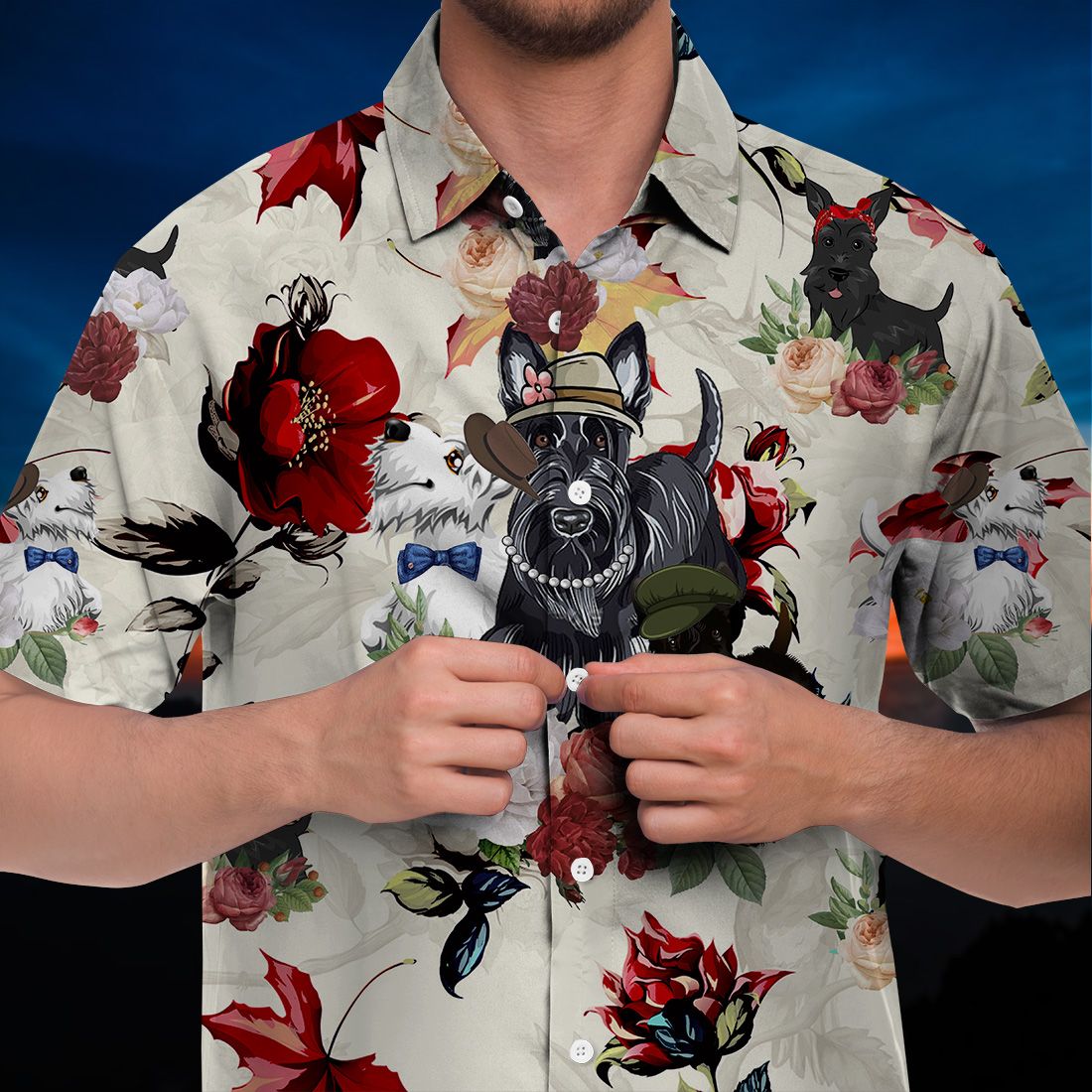 Scottish Terrier Hawaiian Shirt 90s Flower