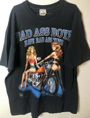 Vintage 1993 American Biker Motorcycle Pinup Shirt 2 X Bad Ass Shirt