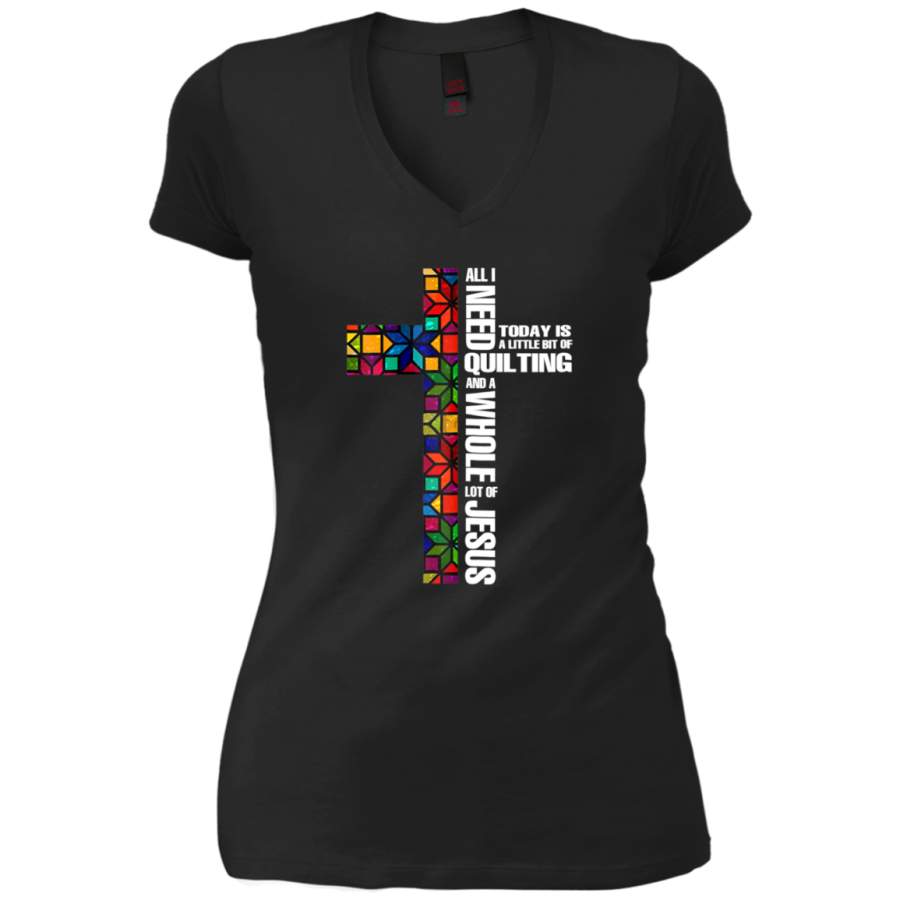 AGR Quilting And A Whole Lot Of Jesus Ladies V-Neck