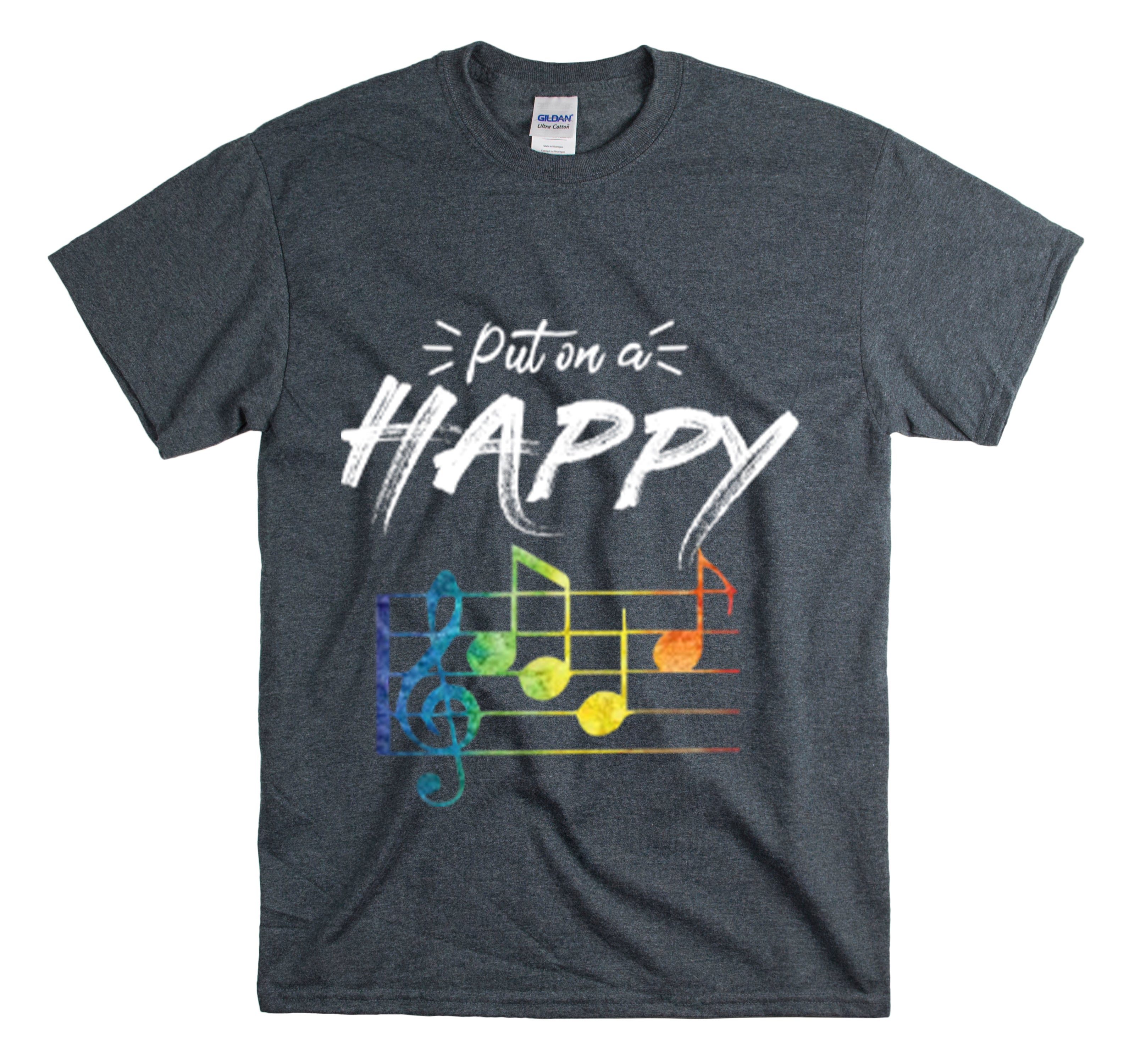 Shirt Funny Put On Smiling Faces Positive Music Lover Musical Instrument Melody Retro T-Shirt Unisex Heavy Cotton Tee